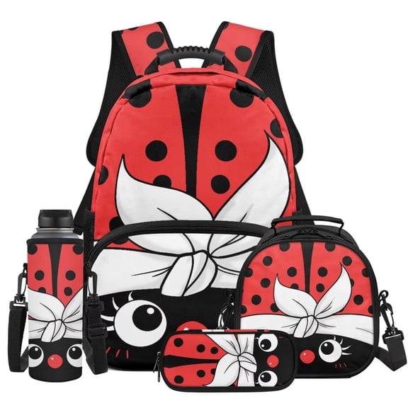 Yspwyqan Boys Backpack Set, Cartoon Ladybug Backpack and Lunch Box Set 4 Piece, Large Capacity Fits 13 Inch Laptop, Casual Daypack for School Hiking Camping Gifts