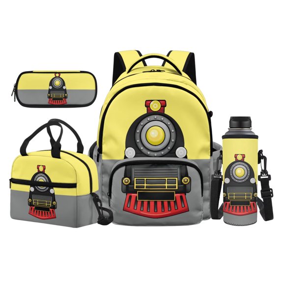 Yspwyqan Boys Backpack Set Cartoon Train Large Capacity Backpack Lunch Bag Pencil Case Water Bottle Bag for Kids Ages 8-15 Elementary Middle High School Back to School