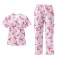 thumbnail image 1 of Yspwyqan Breast Cancer Pink Ribbon Scrub Set for Women Medical, Short Sleeve V-Neck Scrubs Size 2XL, Stretchy Comfortable Quick Dry Uniforms with Pockets for Nurse Healthcare, 1 of 7