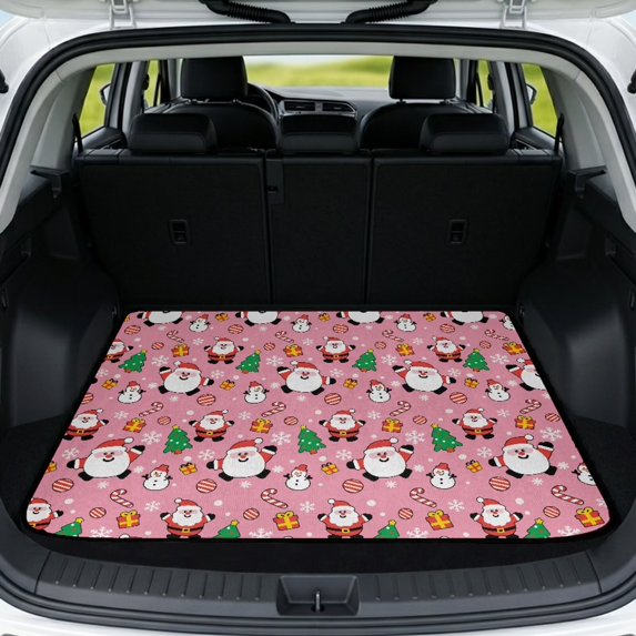 Yspwyqan Car Trunk Mat 29" x 39", Pink Santa All Weather Anti-Slip Cargo Mat Rear Trunk Line, Easy to Clean Vehicle Interior for Most Sedans SUVs Wagons for Women Gifts