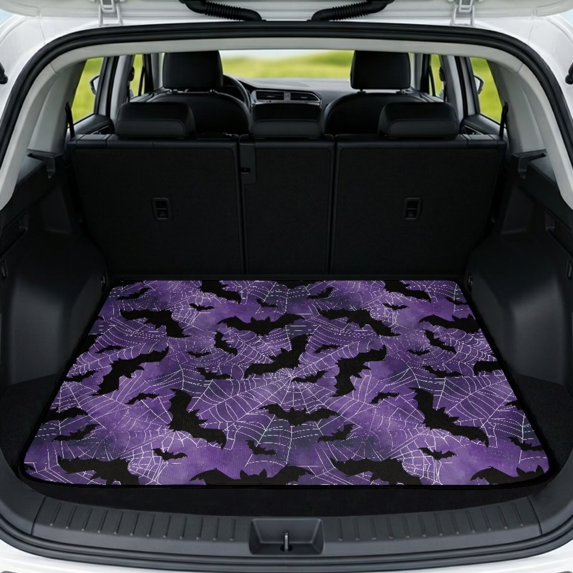 Yspwyqan Car Trunk Mat, 29" x 39" Season-Resistant Trunk Cargo Liner, Purple Bat Spiderweb Anti-Slip Easy-Clean Auto Accessory, Universal Fit for Most SUVs Sedans Wagons for Holiday Use