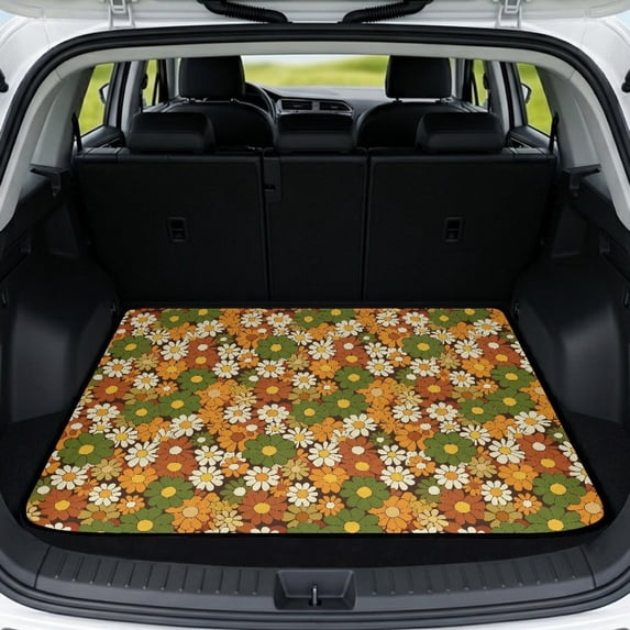 Yspwyqan Car Trunk Mat, 29" x 39" Universal Fit All Weather Cargo Liner, Vintage Floral Aesthetic Auto Interior Decor Accessory, Easy to Clean Trunk Liner for Most SUVs & Wagons