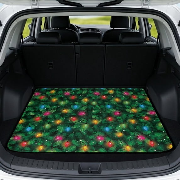 Yspwyqan Car Trunk Mat for SUV, Season-Resistant Cushioned Cargo Liner, Christmas Light Pine Easy Clean Auto, Universal Fit for Most Sedans SUVs Wagons for Holiday Use