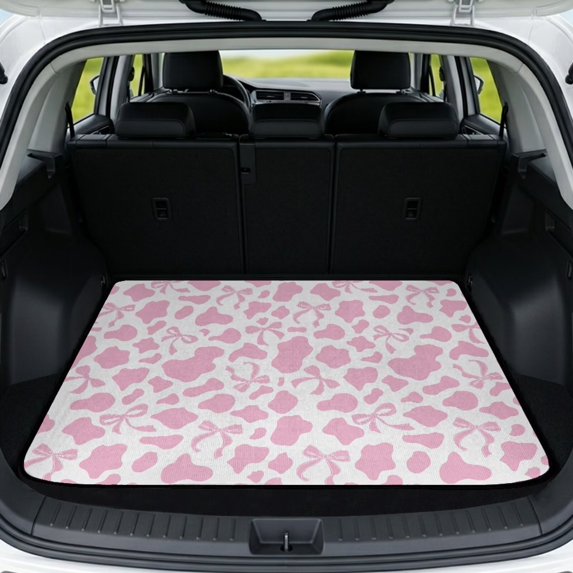 Yspwyqan Car Trunk Mat, Universal Size 29" x 39", Pink Bow Cow Print Season-Resistant Skid-Proof Cargo Liner, Cute Auto Accessory, Suitable for Most Sedans SUVs Wagons for Daily Commute Trips