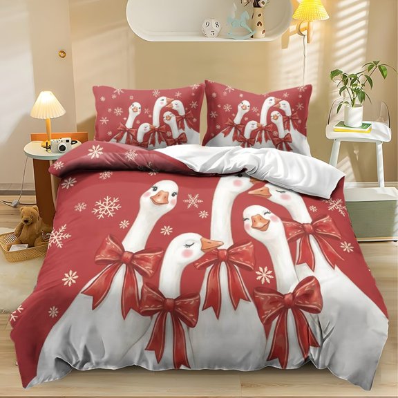 Yspwyqan Christmas 3 Piece Bedding Set Twin XL, Merry Goosemas Soft Breathable Bed Sets Comforters for Kids Bedroom Winter Holiday Decor, All Season