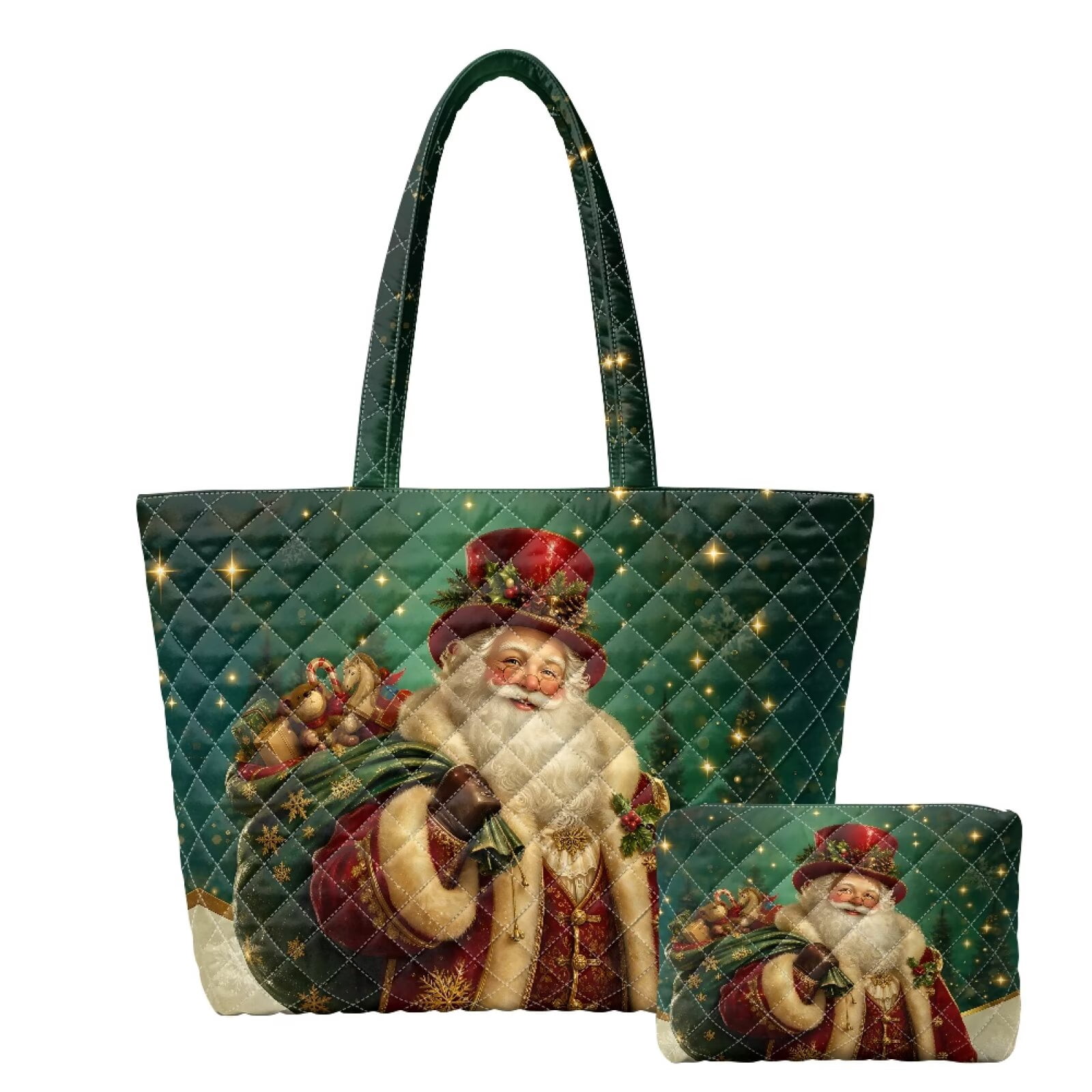 Santa Staff Yspwyqan Christmas Santa Claus Quilted Tote Bag with Small Pouch, Large ...