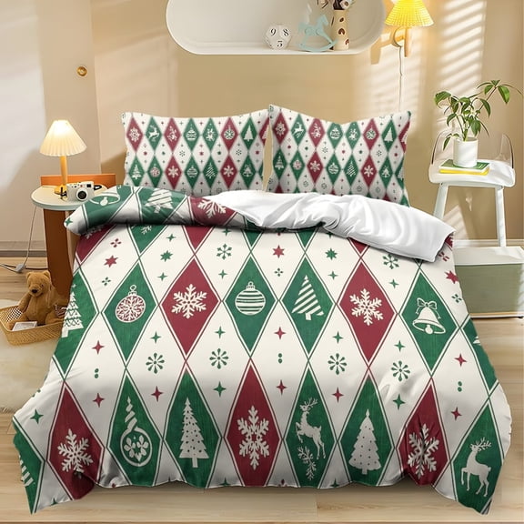 Yspwyqan Christmas Twin XL Size Bedding Set, 3 Piece Snowflake Reindeer Tree Pattern Comforter Set with 2 Pillow Shams for Xmas Holiday Bedroom Decor