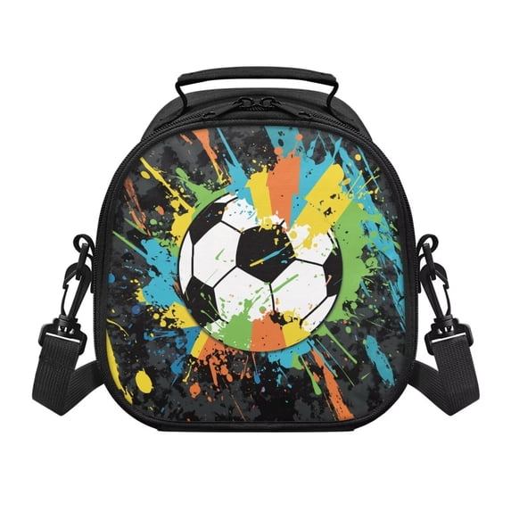 Yspwyqan Colorful Soccer Print Kids Insulated Lunch Tote Double-Insulated Lunch Bag Holds Lunch Box, Water Bottle, & Snacks Easy to Clean Suitable for Preschool and Elementary School Age Children