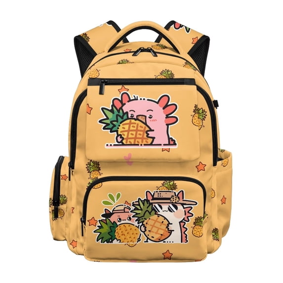Yspwyqan Cute Axolotl Pineapple School Backpack for Kids, 17 Inch 600D Polyester Lightweight Bookbag Fits 15.6 Laptop, Multi-Pocket for Elementary Middle Travel Hiking