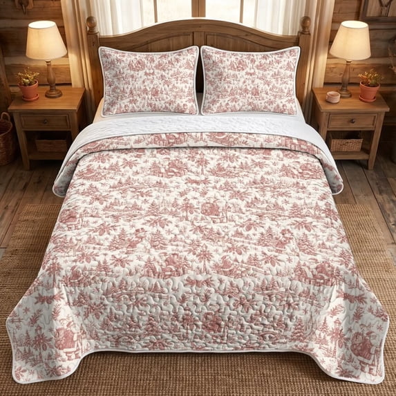 Red Transferware Set Yspwyqan Dusty Pink Toile Christmas Quilt Set Throw 45