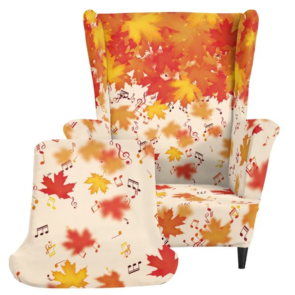 Yspwyqan Fall Chair Covers For Living Room, Stretchy Polyester Blend Wing Chair Covers, Maple Music Note Washable Wingback Chair Slipcover for Bedroom Decor