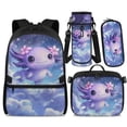 thumbnail image 1 of Yspwyqan Galaxy Purple Axolotl Backpack Set with Lunch Box Pencil Case Water Bottle Bag, 4Pcs Double Zipper Lightweight Girls Backpack Set Fits 14" Laptop for School Travel, 1 of 7