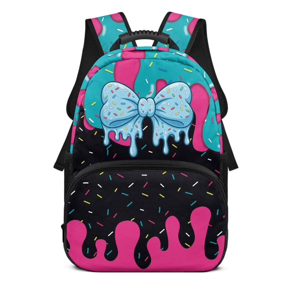 Yspwyqan Girls Backpack 10-12 Years Old, Ice Cream Drip Bow 17 Inch Lightweight School Bag, Double Zipper with Front Pocket, Casual Daypack for Middle School Hiking