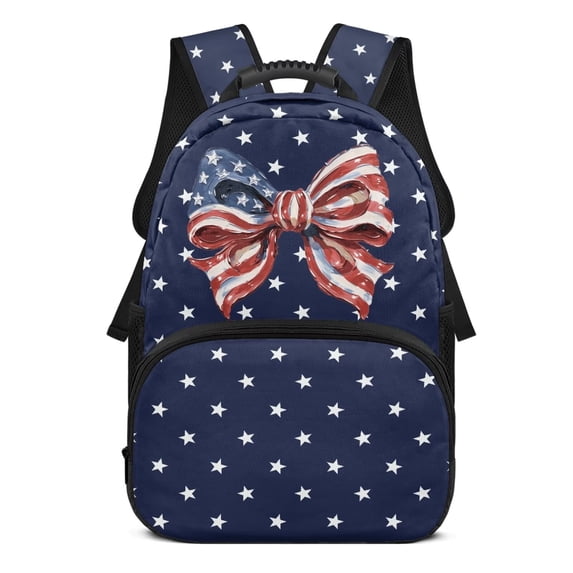 Yspwyqan Girls Backpack Ages 8-10, USA Flag Star Bow School Backpack 17 Inch with Side Pockets, Double Zipper Large Capacity Bookbag, Fits 15.6 Laptop for Elementary Middle School