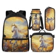 thumbnail image 1 of Yspwyqan Girls Backpack Set Ages 8-15, Wildflower Sunset White Horse Backpack and Lunch Box Set with Pencil Case, Double Zip Large Capacity Front Pocket Bags for Primary Elementary School, 1 of 7