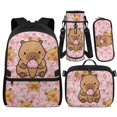 thumbnail image 1 of Yspwyqan Girls Backpack Set for School, Pink Heart Ice Cream Capybara Kids Backpack Matching Lunch Box Set 4Pcs, 17 Inch Large Capacity Adjustable Straps Daypack for Travel, 1 of 7