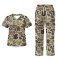 thumbnail image 1 of Yspwyqan Green Camo Duck Medical Scrubs Set for Women, V-Neck Scrub Top & Cargo Pants 2PCS, Stretchy Comfortable Uniform with 6 Pockets for Veterinary, Size 5XL, 1 of 7