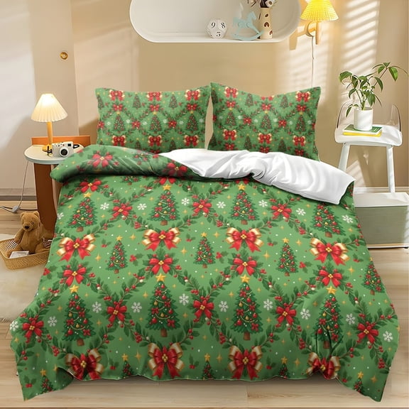 Yspwyqan Green Christmas Tree Queen Size Comforter Set, Soft Thick Bedding Set with 2 Matching Pillow Shams 1 Comforter for Holiday Bedroom Guest Room Decor