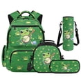 thumbnail image 1 of Yspwyqan Green Frog Banjo Kids Backpack Set 4Pcs with Lunch Box Pencil Case Water Bottle Bag, 17 Inch Multi-Pocket Lightweight Bags Fits 15.6 Laptop for Elementary Middle School, 1 of 7