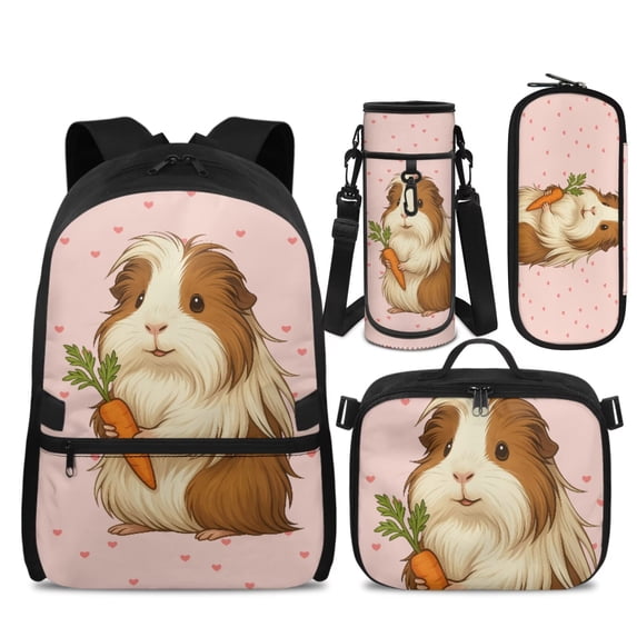 Yspwyqan Heart Dot Guinea Pig Backpack Set With Lunch Box Pencil Case Girls, Lightweight Trendy Double Zipper School Bookbags Fits 14" Laptop for Elementary