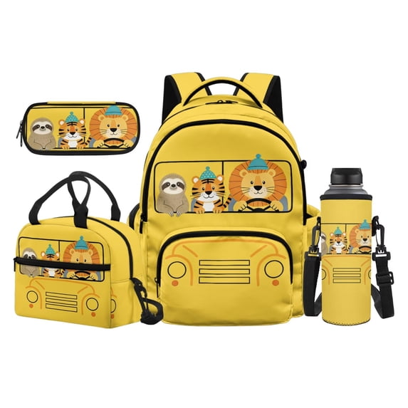 Yspwyqan Kids Backpack And Lunch Box Set, 17" Lightweight Large Capacity Cute Animal Bus School Backpack Set for Boys Ages 8-15, Elementary Back to School Gifts