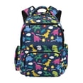 thumbnail image 1 of Yspwyqan Kids Backpack for School, 17" Large Capacity 600D Polyester Bookbag, Colorful Dino Flower Front Pocket Adjustable Straps Daypack for Middle School Travel Camping Hiking, 1 of 7