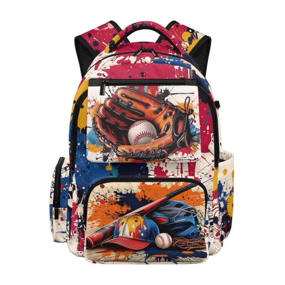 Yspwyqan Kids Backpack for School, Baseball Glove 17" Large Capacity Bookbag, Fits 15.6 Laptop, Adjustable Straps Casual Daypack for Middle School Travel Hiking