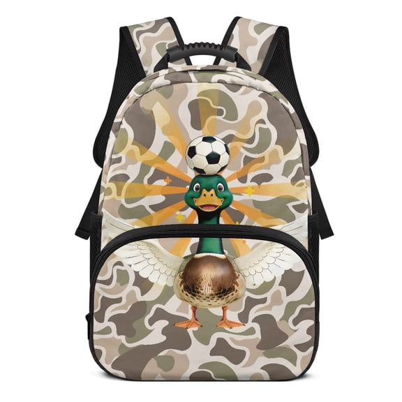 Yspwyqan Kids Soccer Backpack for Boys Girls, Camo Duck 17" Large Capacity Daypack with Double Zipper, Side Pockets, Adjustable Straps Daypack for School Hiking