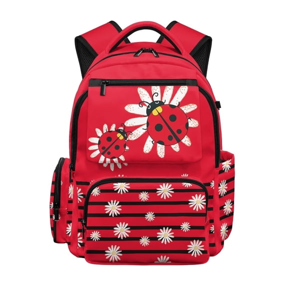 Yspwyqan Ladybug Daisy School Backpack for Kids Girls, 17 Inch Lightweight 600D Polyester Backpack, Multi-Pocket Fits 15.6 Laptop for Elementary Middle School