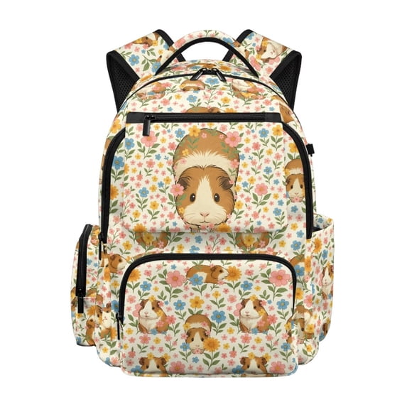 Yspwyqan Little Girls Backpack, Guinea Pig Floral 17 Inch Casual School Backpack, Multiple Pockets, Adjustable Straps, Fits 15.6 Laptop Bags for Primary Elementary Travel