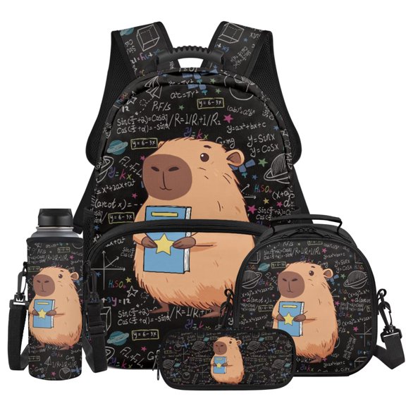 Yspwyqan Math Capybara School Backpack Set for Boys, with Lunch Box Pencil Case Water Bottle Bag, 17 Inch Trendy Backpack Fits 13 Inch Laptop for Middle High