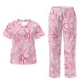 thumbnail image 1 of Yspwyqan Pink Medical Print Scrub Uniforms for Women, 2 Piece Short Sleeve V-Neck Scrubs, Stretchy Cozy Quick Dry Fabric Workwear with Pockets for Medical Nursing, Size XL, 1 of 7