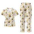 thumbnail image 1 of Yspwyqan Print Scrub Sets for Women, Cute Bee 2PCS V-Neck Scrub Top & Cargo Pants, Breathable Stretchy Nursing Uniforms with 6 Pockets for Pet Grooming Pediatric, Size S, 1 of 7