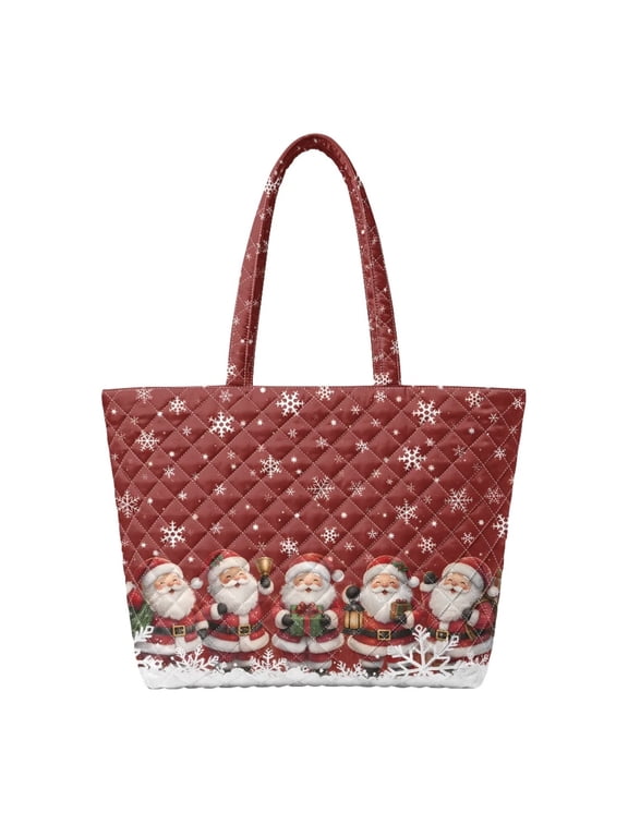 Red Santa Claus Quilted Tote Bags for Women, Foldable Large Capacity Shoulder Handbag, Cute Christmas Carryall for Holiday Shopping Travel Work Daily Use