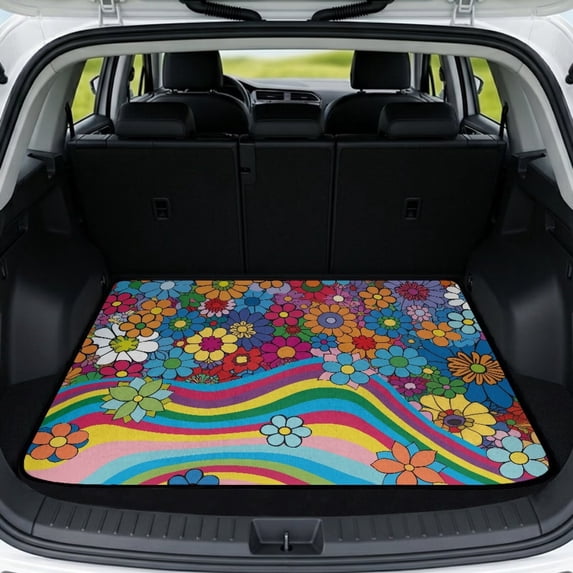 Yspwyqan SUV Trunk Mat, Coloful Hippie 29" x 39" All Season Cargo Liner, Anti-Slip Easy to Clean Vehicle Interior Accessory, Universal Fit for Most SUV Sedan Wagon Models
