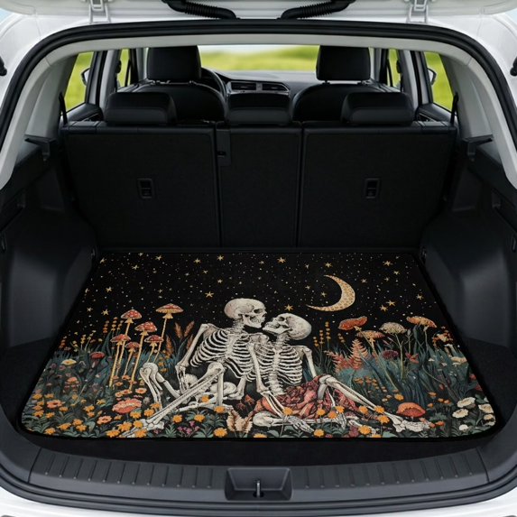 Yspwyqan SUV Trunk Mat, Gothic Skeleton Floral Wipeable Cargo Mat Rear Trunk Line, Grip-Backed Vehicle Interior Accessory Suitable for Most Sedans SUVs Wagons