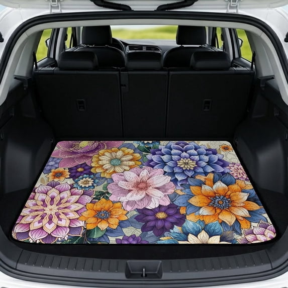 Yspwyqan SUV Trunk Mat, Vibrant Boho Floral Season-Resistant Cargo Liner, Non-Slip Easy to Clean Auto Interior, Universal Fit for Most Sedans SUVs Wagons for Daily Use