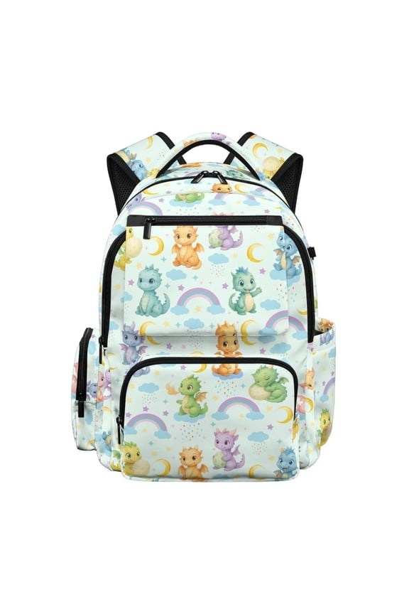 School Backpack for Kids, 17 Inch Lightweight 600D Polyester Bookbag, Rainbow Baby Dragon Multi-Pocket Backpack Fits 15.6 Laptop for Elementary Middle School