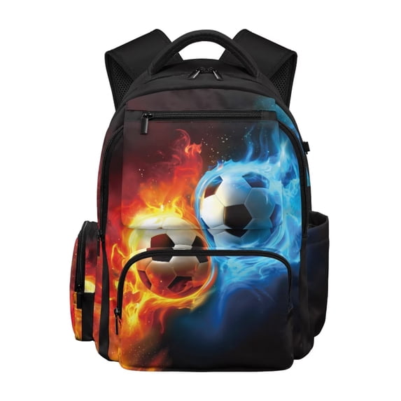 Yspwyqan School Backpack for Kids Boys, 17" Multi-Pocket Backpack, Fits 15.6 Laptop, Fire Ice Soccer Lightweight Bookbag with Front Pocket for Elementary Middle