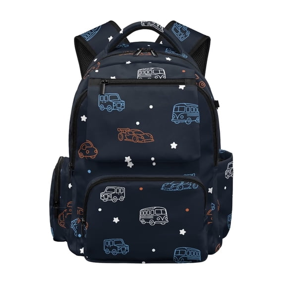 Yspwyqan School Backpack for Kids Boys, 17" Multi-Pocket Backpack Fits 15.6 Laptop, Line Art Cars Lightweight Bookbag for Elementary Middle Back to School Gifts