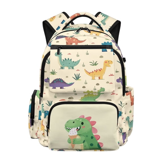 Yspwyqan School Backpack for Kids Teens, 600D Polyester Lightweight Boys Backpack, Multi-Pocket Fits 15.6 Laptop, Ice Cream Dino School Bag for Elementary Middle High