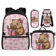 thumbnail image 1 of Yspwyqan School Backpack Set for Girls, Pink Bow Reading Capybara 4Pcs Backpack Set with Lunch Box, Double Zipper Front Pocket Trendy Purse for Back to School, 1 of 7