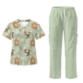 thumbnail image 1 of Yspwyqan Scrub Suit Women Set Size L, Highland Cow Floral V-Neck Scrub Top and Straight Leg Pants, Stretchy Cozy 2PCS Nurse Uniforms with 6 Pockets Quick Dry for Pediatric Clinic, 1 of 7