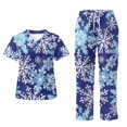 thumbnail image 1 of Yspwyqan Scrubs for Women Set, 2PCS V-Neck Stretchy Scrub Top & Straight Leg Pants Size 4XL, Breathable Lightweight Blue Snowflake Medical Nurse Shirts, 1 of 7