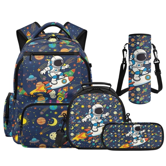 Yspwyqan Space Astronaut Kids Backpack Set for Boys, 4 Piece with Lunch Box Water Bottle Bag 17 Inch Lightweight Multi-Pocket Backpack Set for Kids Fits 15.6 Laptop for Elementary