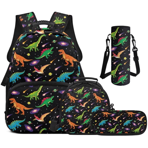 Yspwyqan Space Galaxy Dinosaur Backpack Set for School Kids, 4Pcs Lunch Box Set with Pencil Case, Large Capacity Adjustable Straps Daypack for Ages 8-15