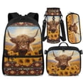 thumbnail image 1 of Yspwyqan Sunflower Highland Cow Aztec Kids Backpack Set 4Pcs with Lunch Box Pencil Case Water Bottle Bag, Double Zip Lightweight Large Capacity Bookbag Fits 14" Laptop for School, 1 of 7