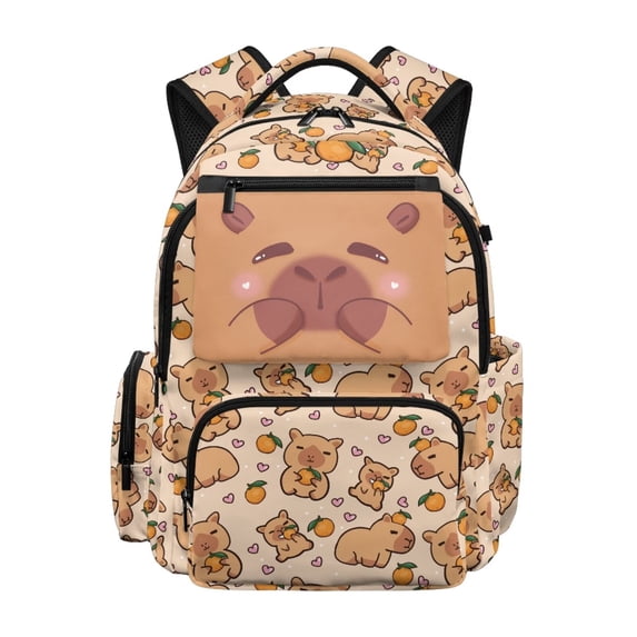 Yspwyqan Teen Boys Backpack, 17 Inch Lightweight Laptop Backpack, Multi-Pocket Fits 15.6 Laptop, Orange Capybara Casual Daypack for High School Back to School Gifts for Teens