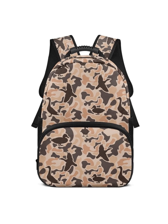 Teen Boys Backpack, Tan Duck Camo Large Capacity 17" School Bag with Side Pockets, Adjustable Straps, Trendy Bookbag for High School College Hiking