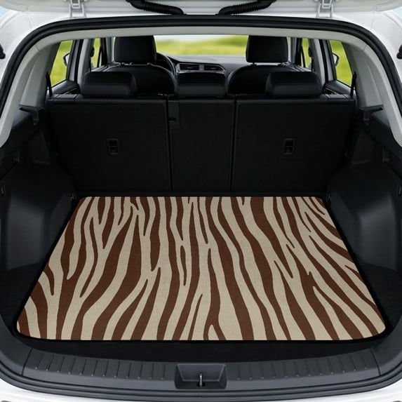 Yspwyqan Trunk Mat for Cars, Brown Zebra Stripe Wipeable Anti-Skid All Weather Cargo Mat Rear Trunk Line, Fashionable Auto Interior Accessory Fits for Most Sedans, SUVs & Wagons